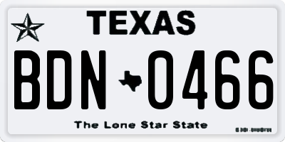 TX license plate BDN0466