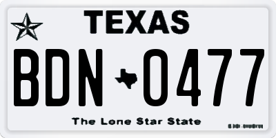 TX license plate BDN0477