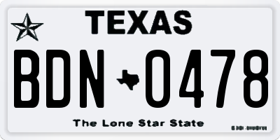TX license plate BDN0478