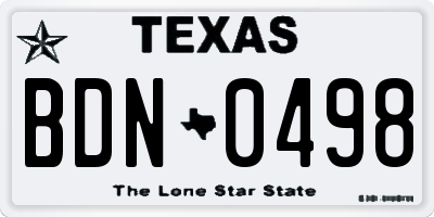 TX license plate BDN0498