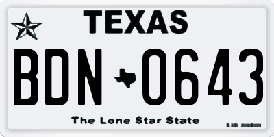 TX license plate BDN0643