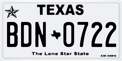TX license plate BDN0722