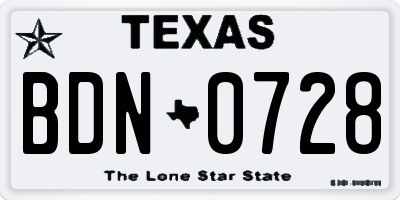 TX license plate BDN0728