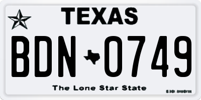 TX license plate BDN0749