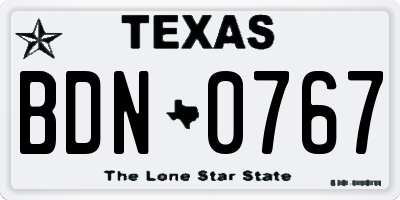 TX license plate BDN0767