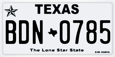 TX license plate BDN0785