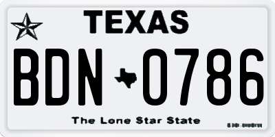 TX license plate BDN0786