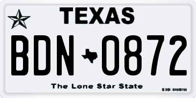 TX license plate BDN0872