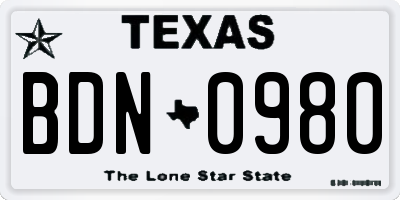 TX license plate BDN0980