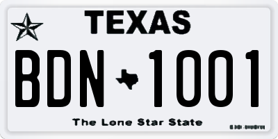 TX license plate BDN1001
