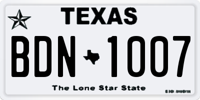TX license plate BDN1007