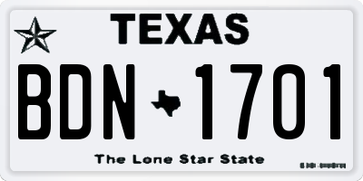 TX license plate BDN1701