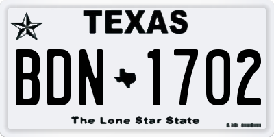 TX license plate BDN1702