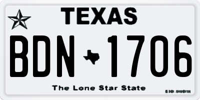 TX license plate BDN1706
