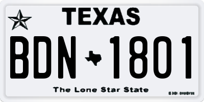 TX license plate BDN1801