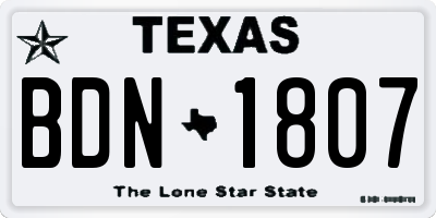 TX license plate BDN1807