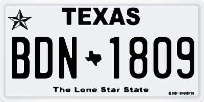 TX license plate BDN1809