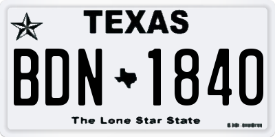 TX license plate BDN1840