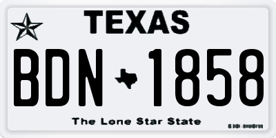 TX license plate BDN1858