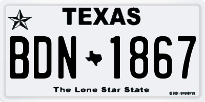 TX license plate BDN1867
