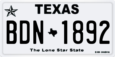 TX license plate BDN1892