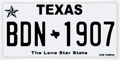 TX license plate BDN1907
