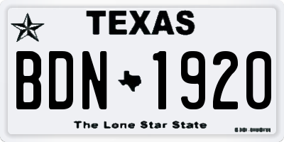 TX license plate BDN1920