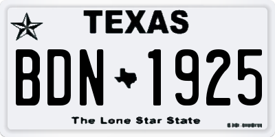 TX license plate BDN1925