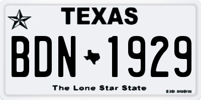 TX license plate BDN1929