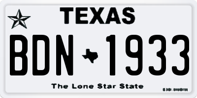 TX license plate BDN1933