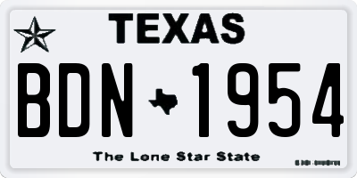 TX license plate BDN1954
