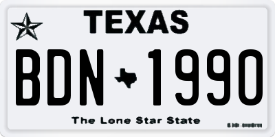 TX license plate BDN1990