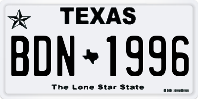 TX license plate BDN1996