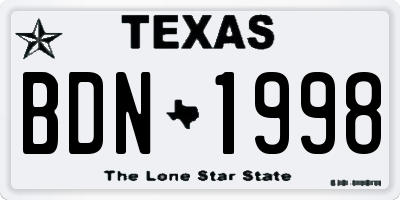 TX license plate BDN1998