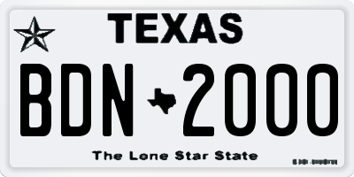 TX license plate BDN2000