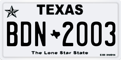 TX license plate BDN2003