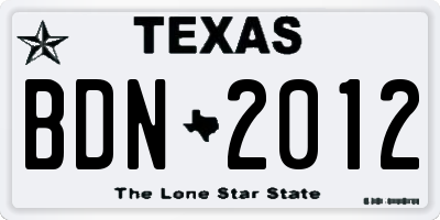 TX license plate BDN2012
