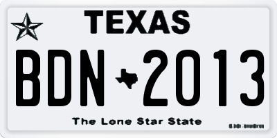 TX license plate BDN2013