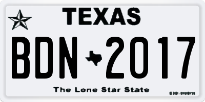 TX license plate BDN2017