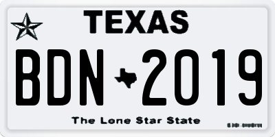 TX license plate BDN2019