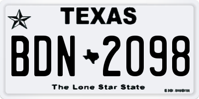 TX license plate BDN2098