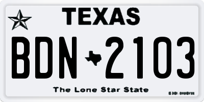 TX license plate BDN2103