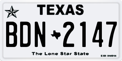 TX license plate BDN2147