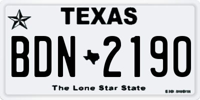 TX license plate BDN2190