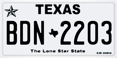TX license plate BDN2203