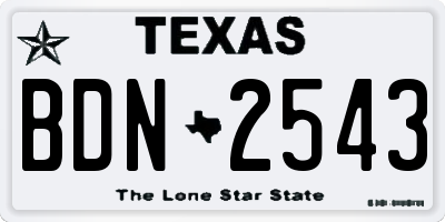 TX license plate BDN2543