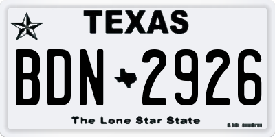 TX license plate BDN2926