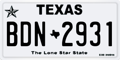 TX license plate BDN2931