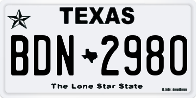TX license plate BDN2980