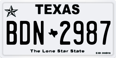 TX license plate BDN2987